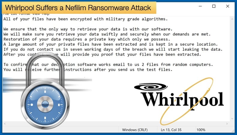 whirlpool attacked by nefilim ransomware
