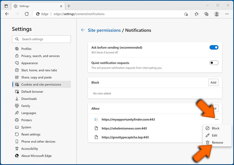 Disable web browser notifications in Microsoft Edge (step 2)