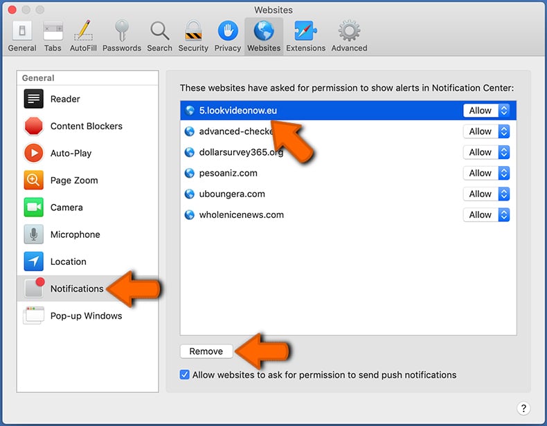 Disable web browser notifications in Safari - macOS (step 2)