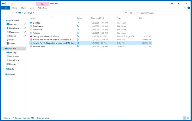 File statuses in OneDrive folder