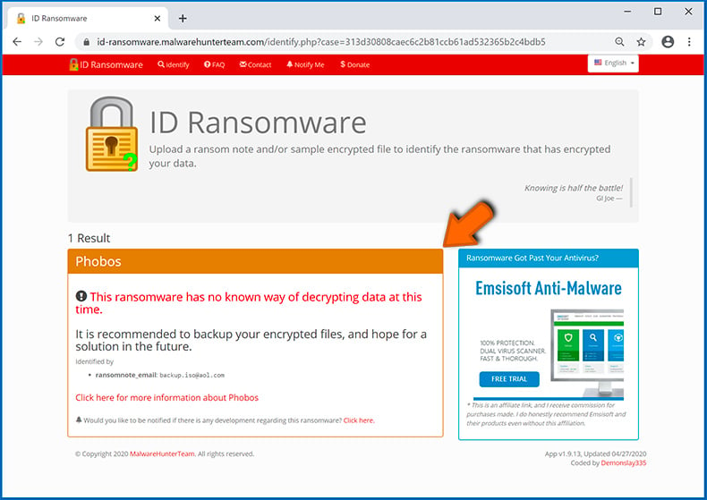  Identificer infektion af løsepenge-type (trin 5)