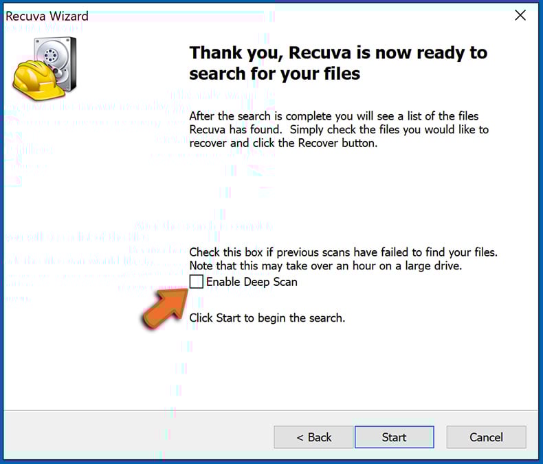 Recuva data recovery tool wizard
