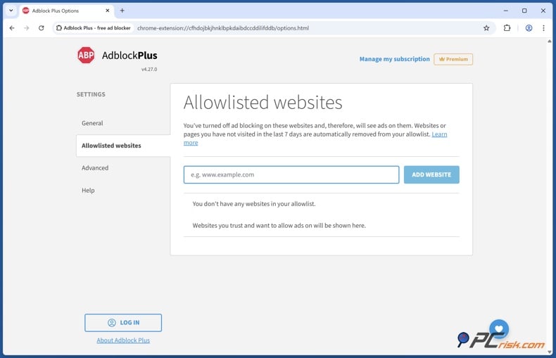 Adblock Plus Allowlist websites