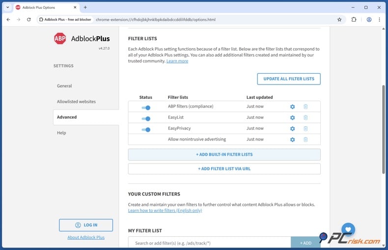 Adblock Plus EasyPrivacy filter