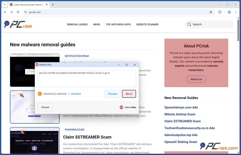 Adblock Plus Element Block Prompt