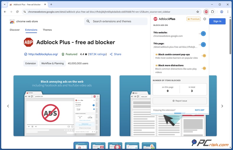 Adblock Plus Premium extension menu