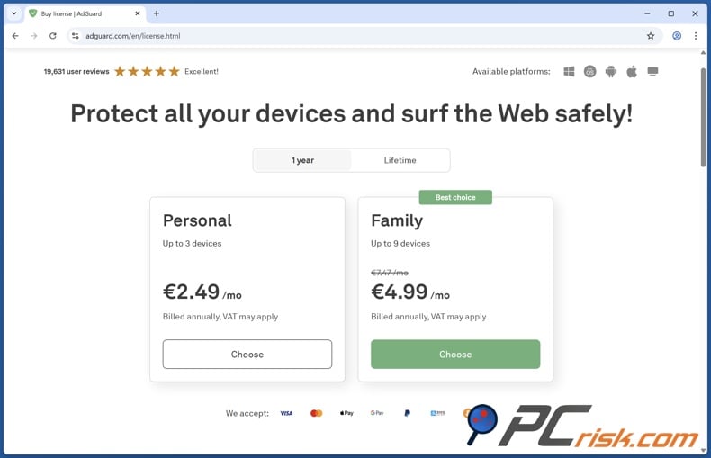 AdGuard pricing page