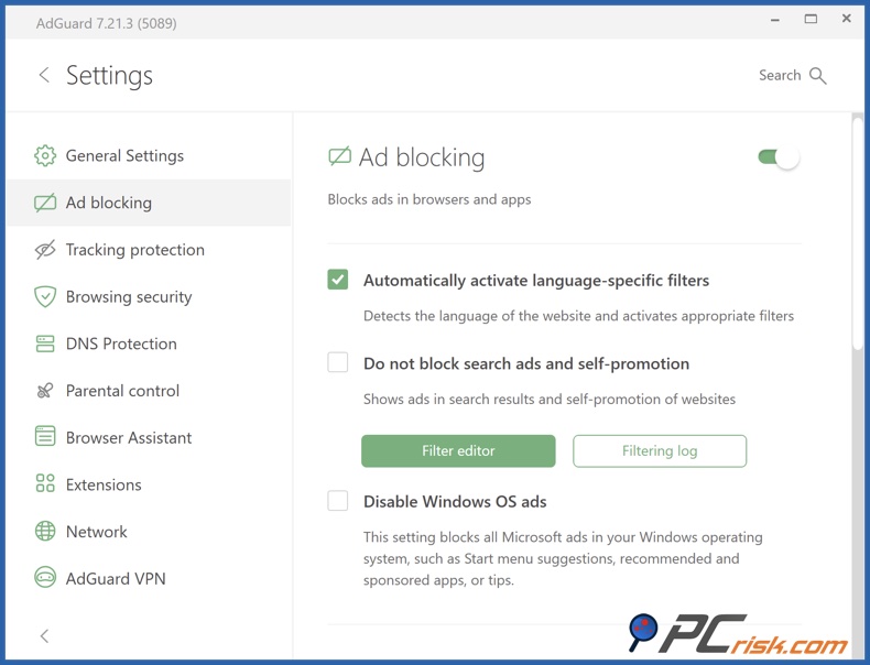 AdGuard ad blocking
