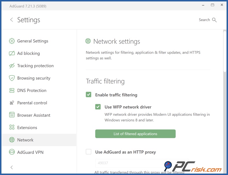 AdGuard traffic filtering