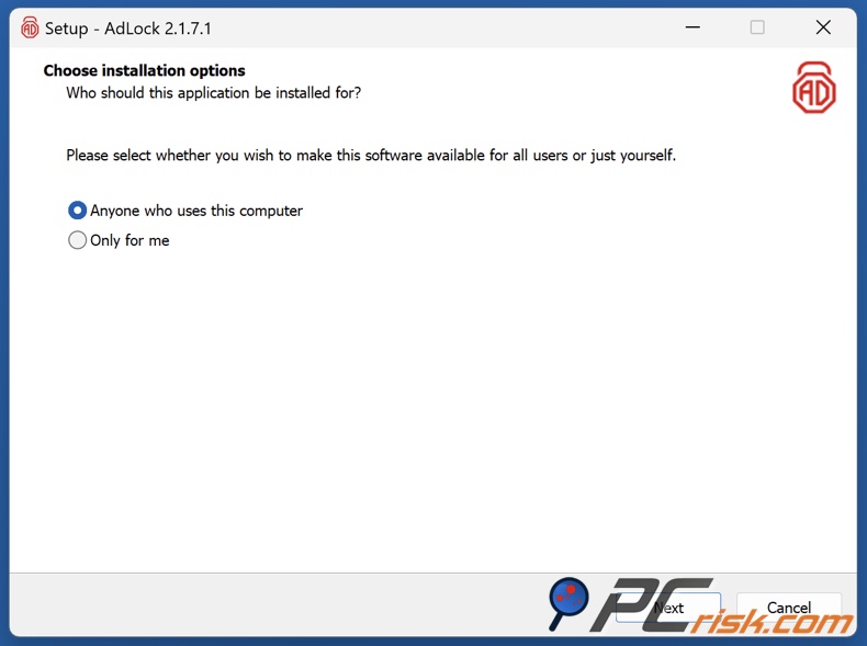 AdLock Installer window