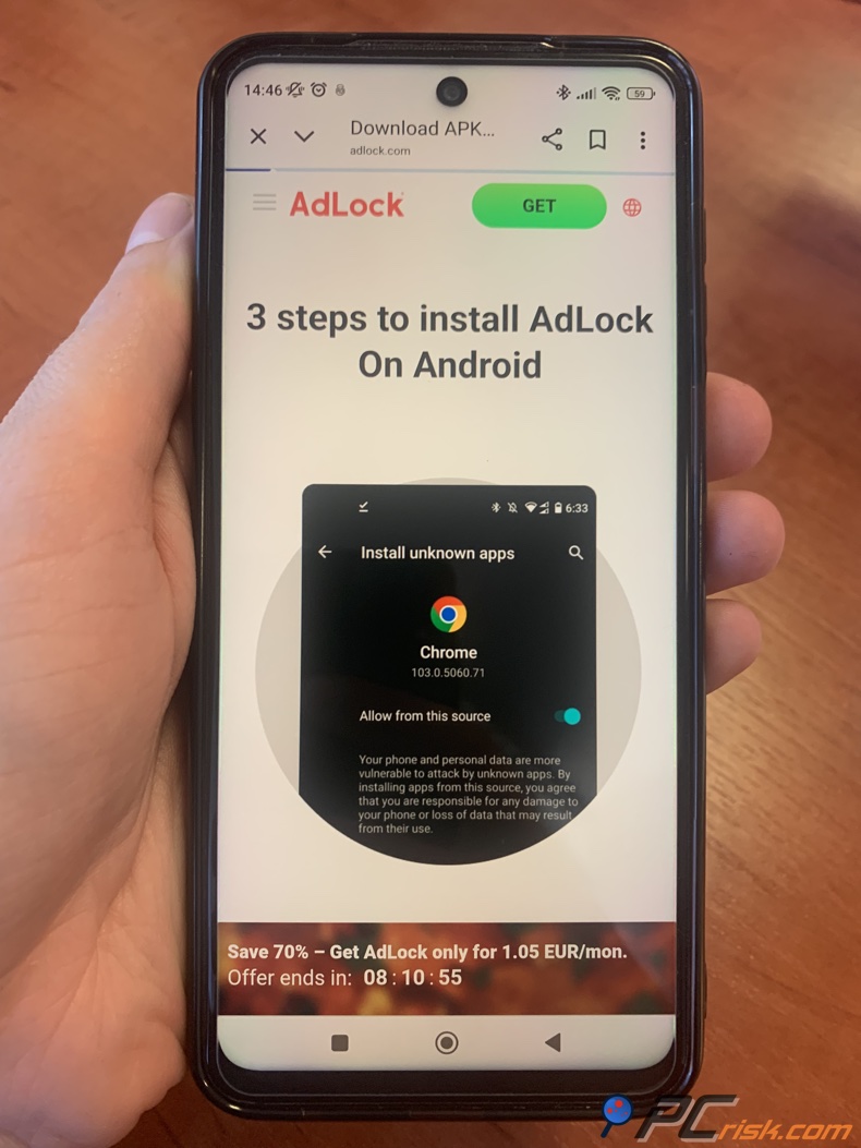 Adlock for Android APK download page