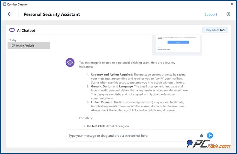 Combo Cleaner personal security assistant feature