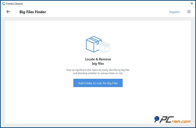 Combo Cleaner big files finder feature on Windows