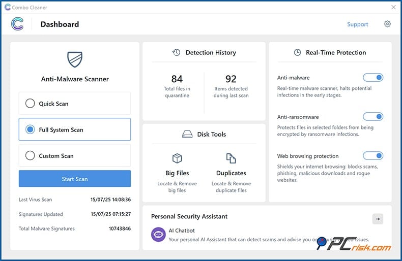 Combo Cleaner appearance Windows