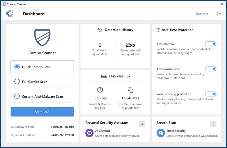 Combo Cleaner appearance Windows