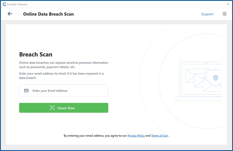 Combo Cleaner online data breach scan feature
