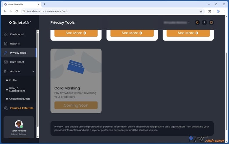 DeleteMe Card Masking