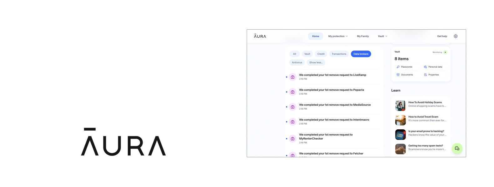 Aura data removal service header