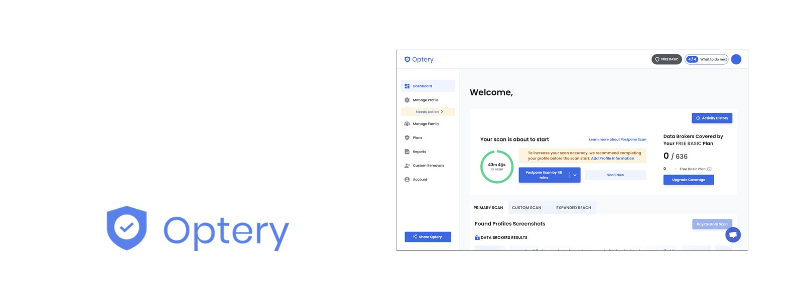 Optery data removal service header