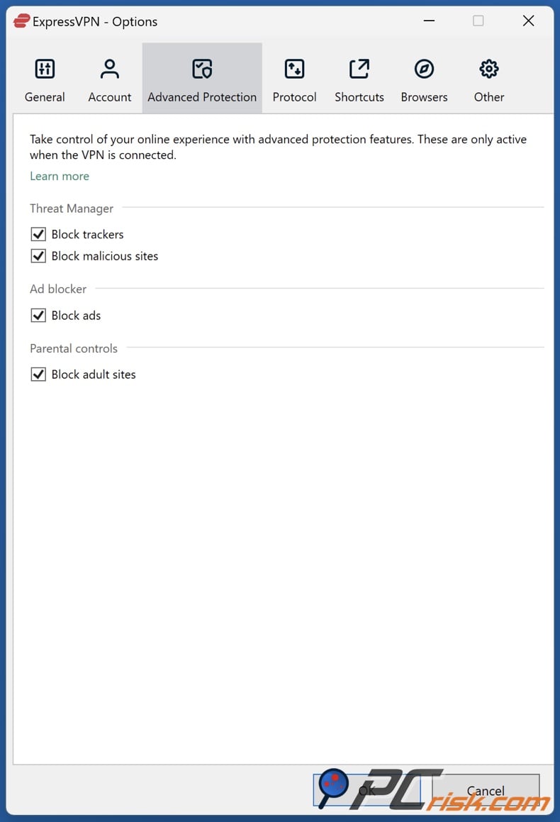 ExpressVPN Threat Manager and parental controls