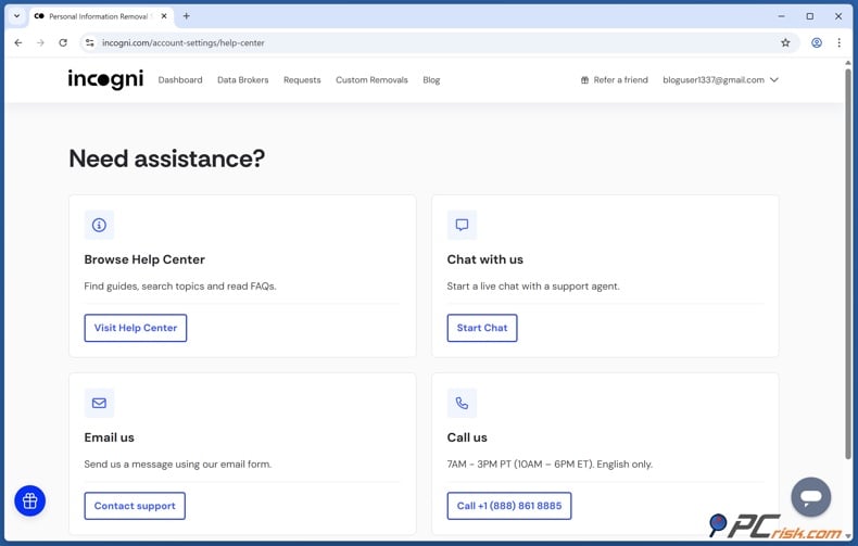 Incogni Customer Support