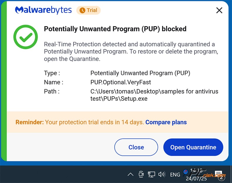 malwarebytes notifications