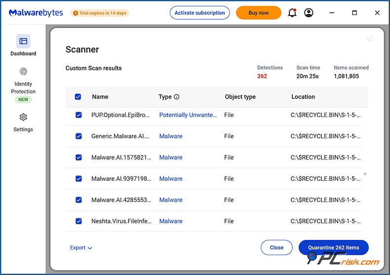 malwarebytes scanning and cleaning