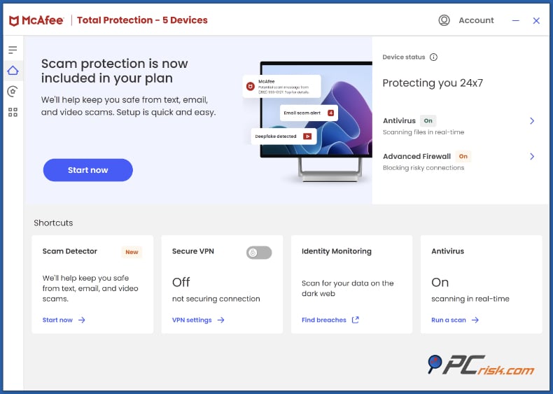 mcafee antivirus dashboard