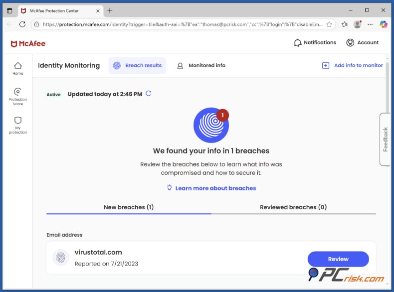 mcafee identity monitoring