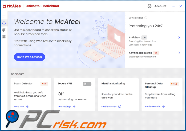 mcafee antivirus interface appearance