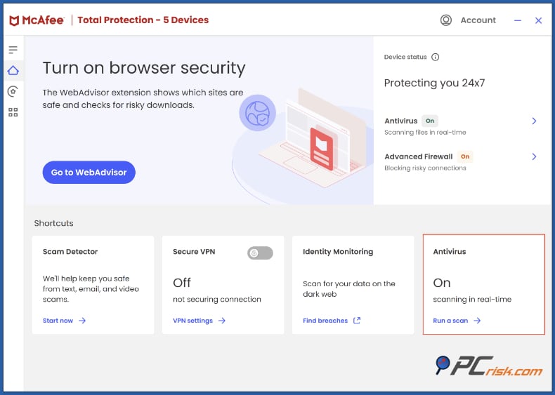 mcafee real-time protection