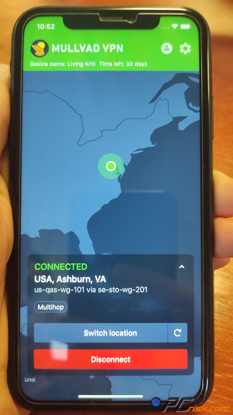Mullivad for iOS settings menu