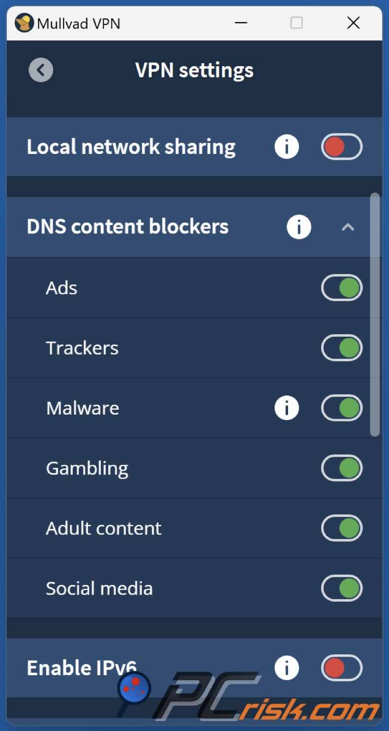 Mullivad DNS ad blocking