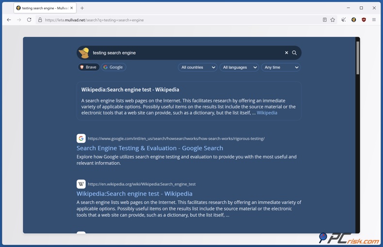 Mullivad Leta search engine