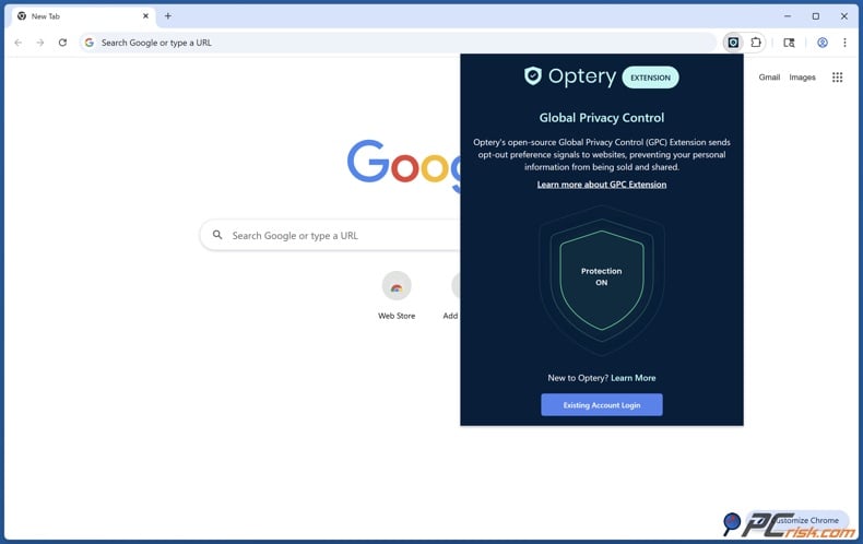 Optery Global Privacy Control (GPC) browser extension