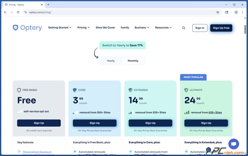 Optery Monthly Pricing