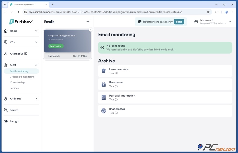 Surfshark VPN Data Breach Monitoring