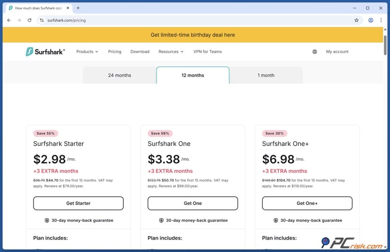Surfshark VPN yearly pricing