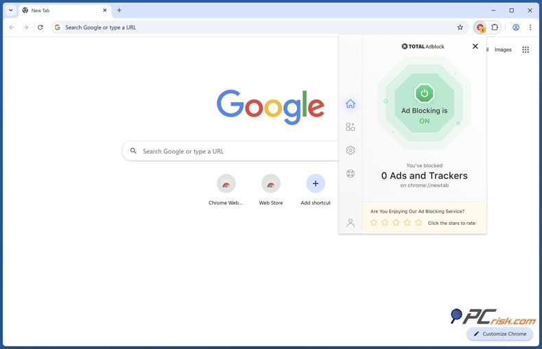 Total Adblock extension menu