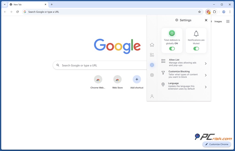 Total Adblock settings menu