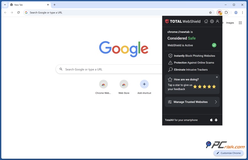 Total Webshield extension menu