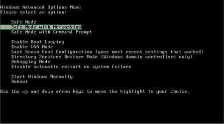 safe mode with networking screenshot