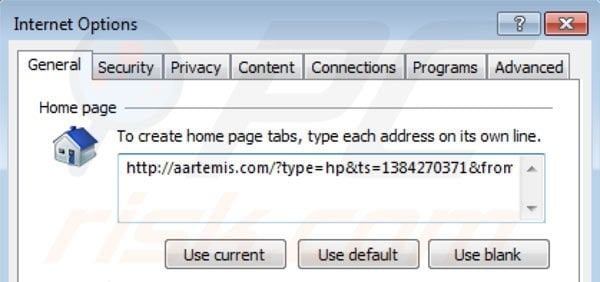 Removing aartemis from Internet Explorer homepage