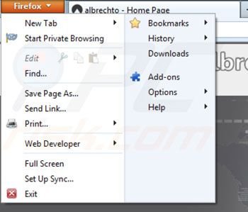 Removing albrechto from Mozilla Firefox step 1