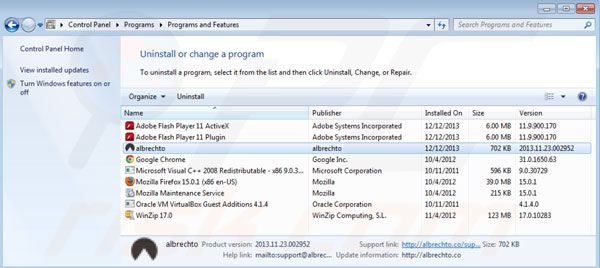 Albrechto uninstall from Control Panel