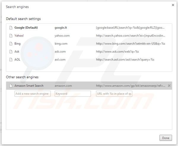 Removing Amazon smart search from Google Chrome default search engine settings