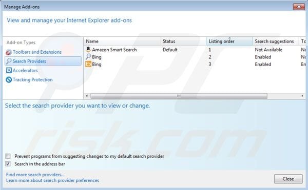 Amazon smart search removal from Internet Explorer default search engine settings