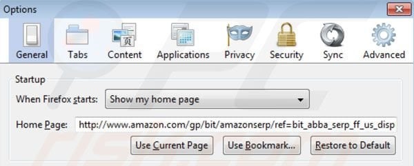 Amazon smart search removal from Mozilla Firefox homepage