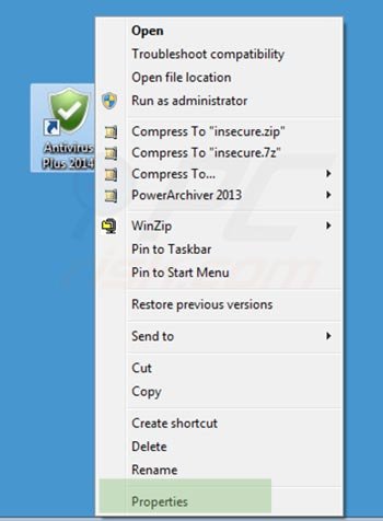 Antivirus Plus 2014 icon properties