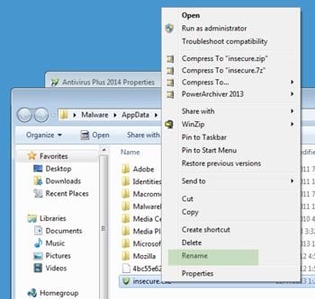 Antivirus Plus 2014 changing the executable file name